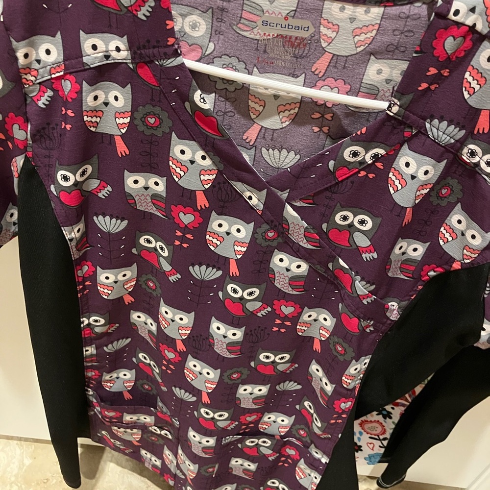 Scrubstar Purple Owl Print Scrub Top and Flower Print 2 for the price of 1